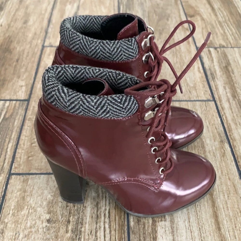 Miss Lola Maroon Ankle Boots Size 6